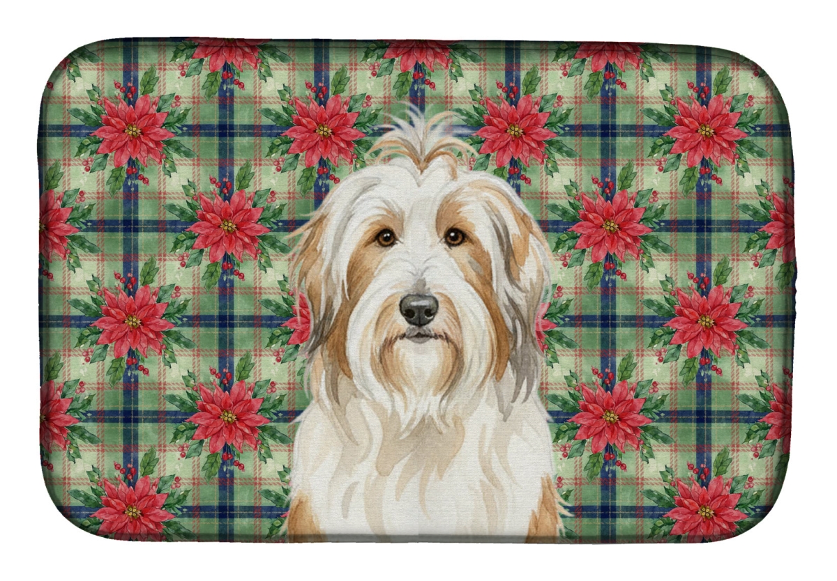 Picture of Carolines Treasures WDK8505DDM Unisex Adult White & Tan Bearded Collie Christmas Poinsettias Dish Drying Mat - 21 x 14 in.