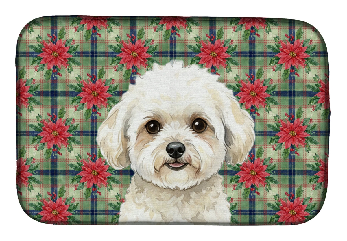 Picture of Carolines Treasures WDK8515DDM Unisex Adult White & Cream Bichon Frise Christmas Poinsettias Dish Drying Mat - 21 x 14 in.
