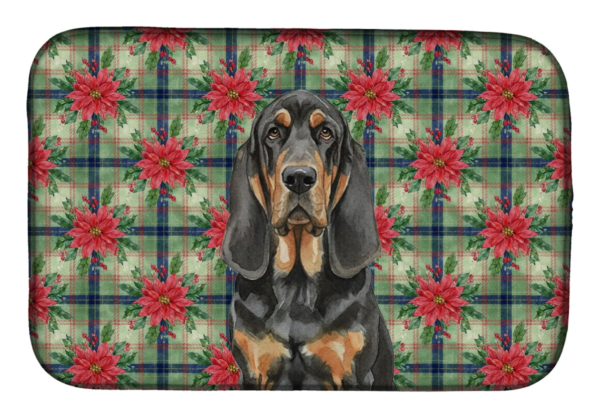Picture of Carolines Treasures WDK8517DDM Unisex Adult Black & Tan Bloodhound Christmas Poinsettias Dish Drying Mat - 21 x 14 in.