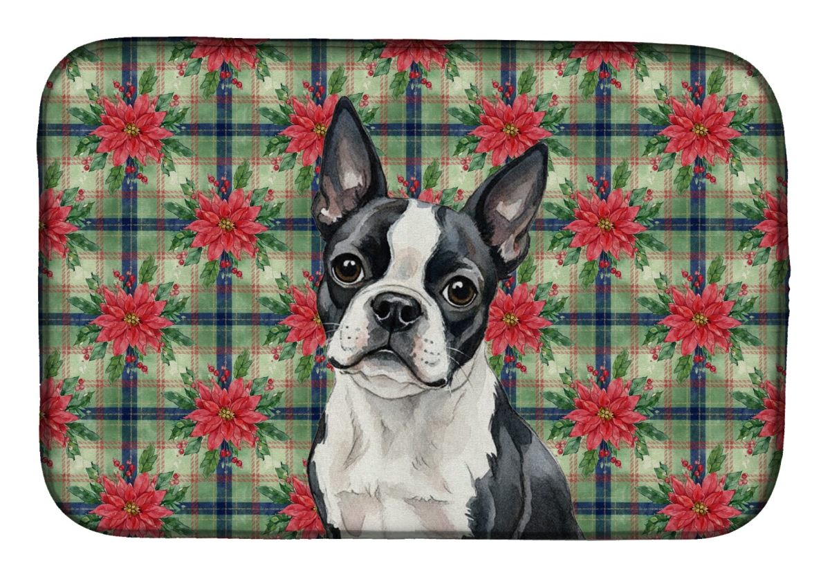 Picture of Carolines Treasures WDK8532DDM Unisex Adult Boston Terrier Christmas Poinsettias Dish Drying Mat - 21 x 14 in.