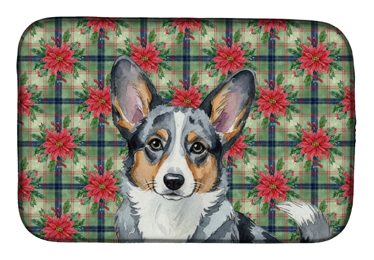Picture of Carolines Treasures WDK8559DDM Unisex Adult Blue Merle Cardigan Welsh Corgi Christmas Poinsettias Dish Drying Mat - 21 x 14 in.