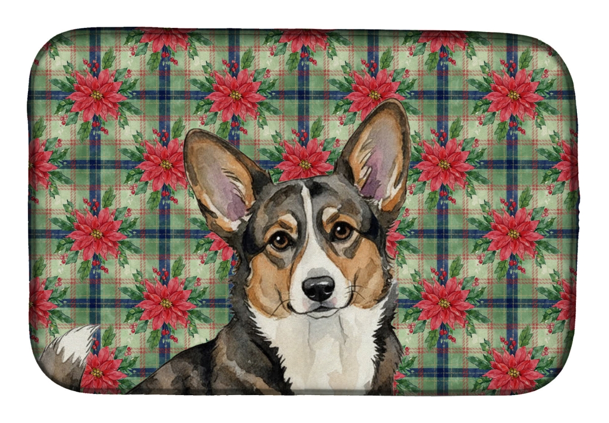 Picture of Carolines Treasures WDK8560DDM Unisex Adult Brindle Cardigan Welsh Corgi Christmas Poinsettias Dish Drying Mat - 21 x 14 in.