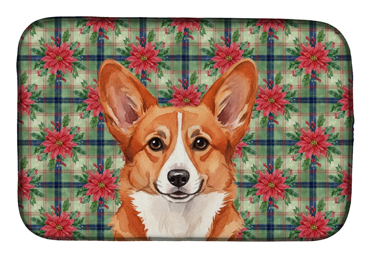 Picture of Carolines Treasures WDK8561DDM Unisex Adult Red Cardigan Welsh Corgi Christmas Poinsettias Dish Drying Mat - 21 x 14 in.
