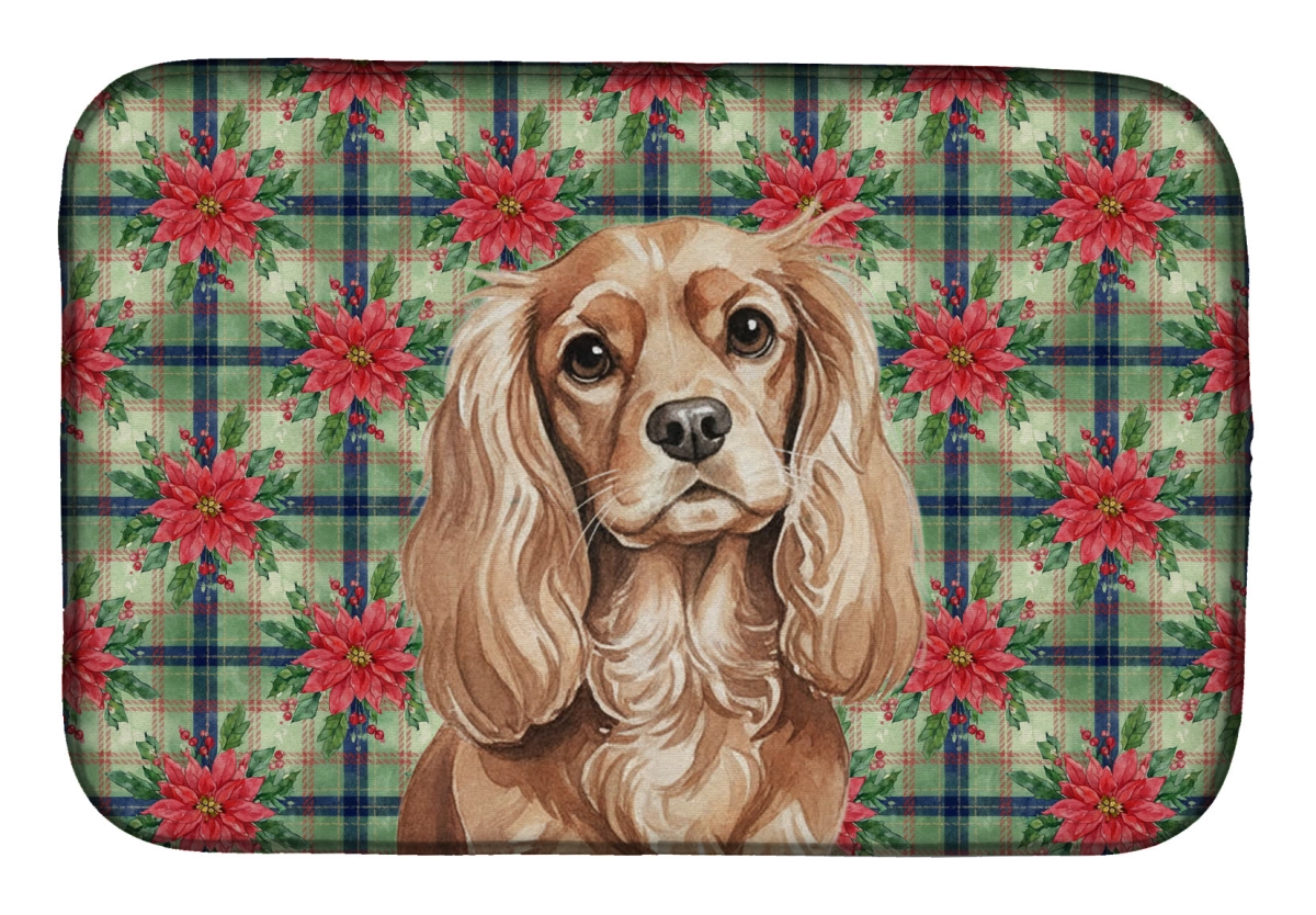 Picture of Carolines Treasures WDK8564DDM Unisex Adult Ruby Cavalier Spaniel Christmas Poinsettias Dish Drying Mat - 21 x 14 in.
