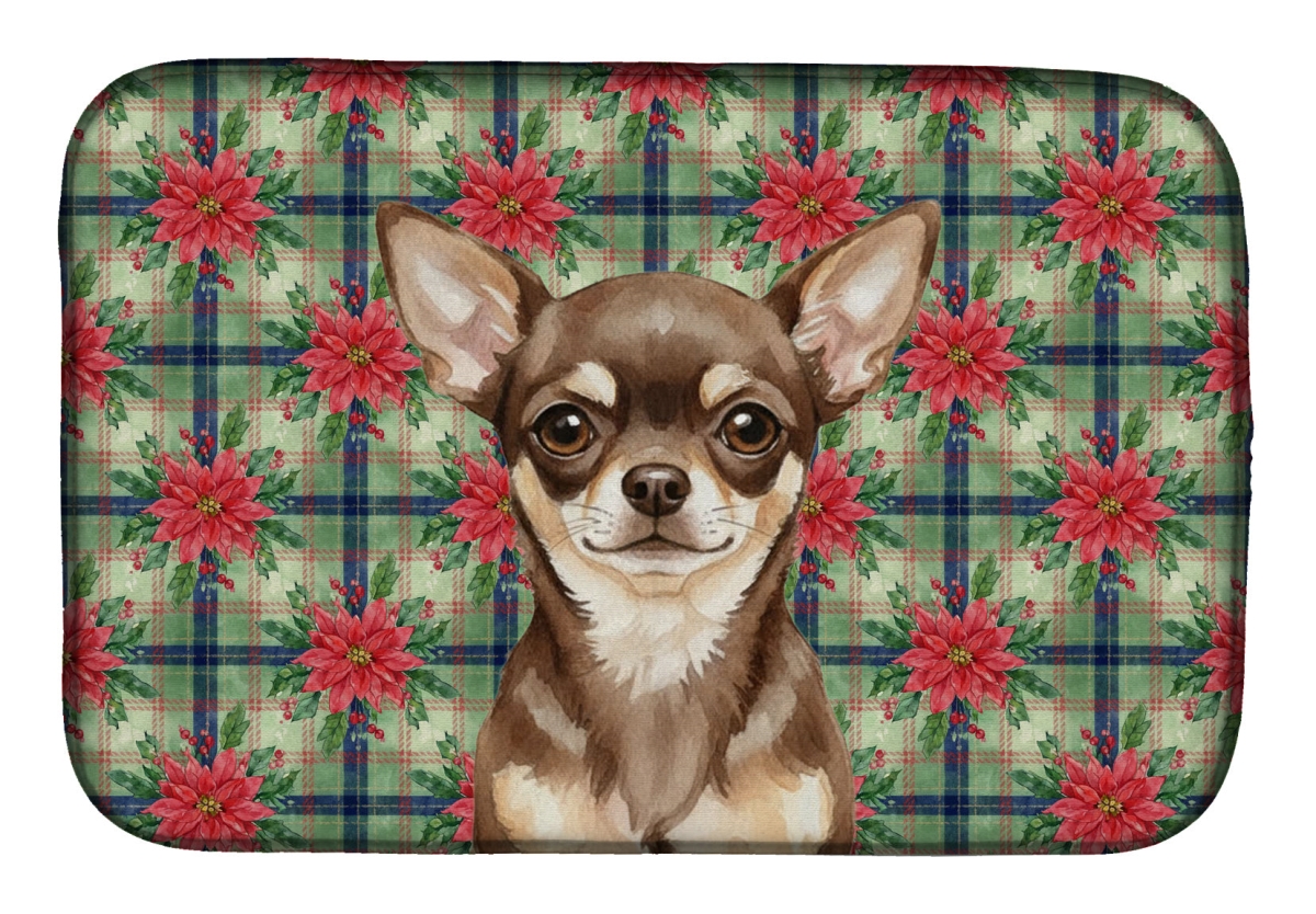 Picture of Carolines Treasures WDK8570DDM Unisex Adult Chocolate Chihuahua Christmas Poinsettias Dish Drying Mat - 21 x 14 in.