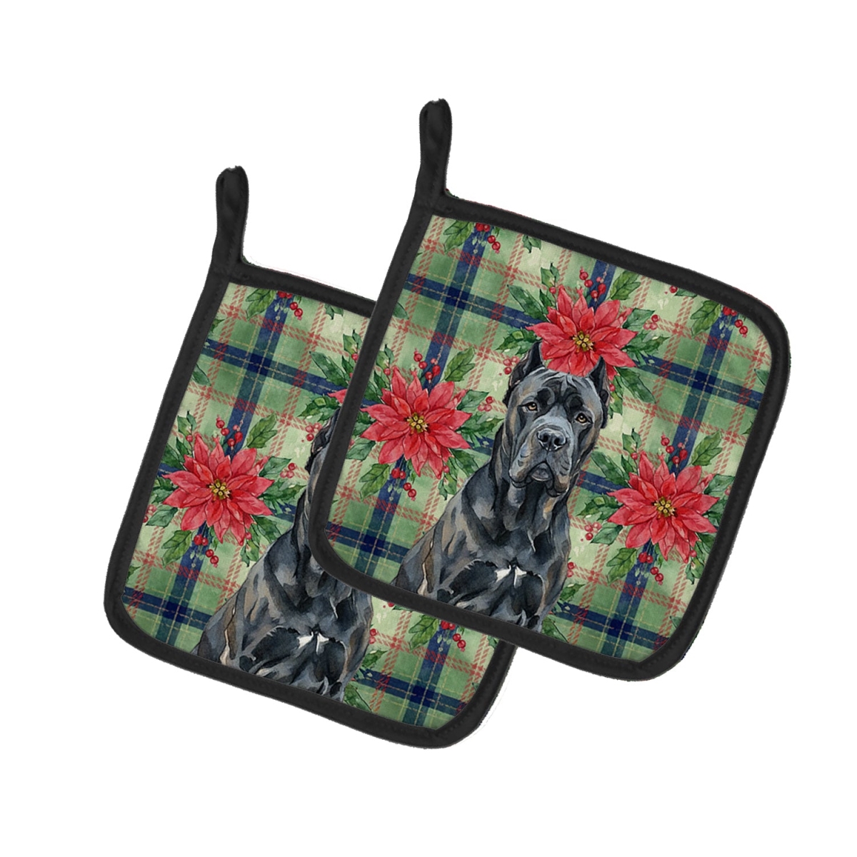 Picture of Carolines Treasures WDK8557PTHD Unisex Adult Cane Corso Christmas Poinsettias Pot Holders - 7.5 x 7.5 in. - Set of 2