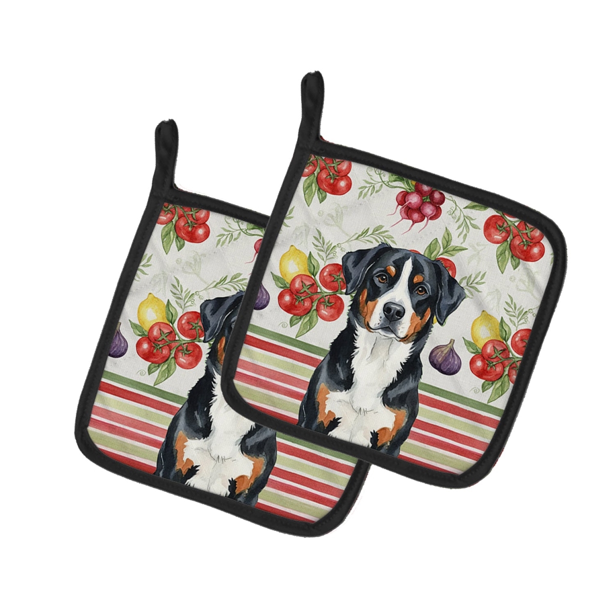 Picture of Carolines Treasures WDK8259PTHD Unisex Adult Greater Swiss Mountain Dog Vegetables Pot Holders - 7.5 x 7.5 in. - Set of 2