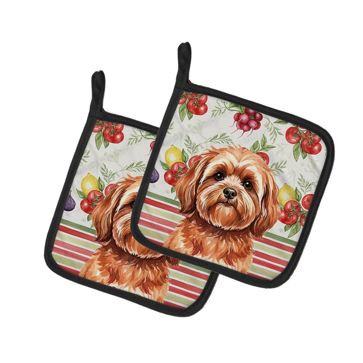 Picture of Carolines Treasures WDK8304PTHD Unisex Adult Red Lhasa Apso Vegetables Pot Holders - 7.5 x 7.5 in. - Set of 2