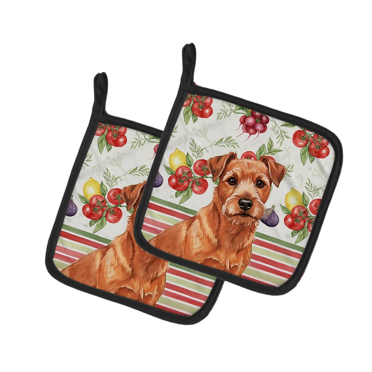 Picture of Carolines Treasures WDK8330PTHD Unisex Adult Red Norfolk Terrier Vegetables Pot Holders - 7.5 x 7.5 in. - Set of 2