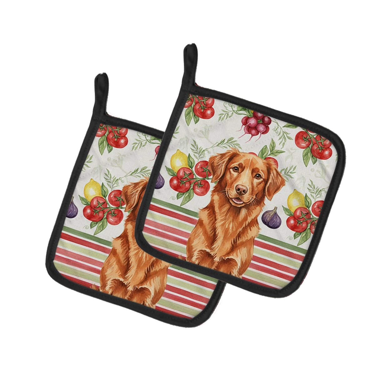 Picture of Carolines Treasures WDK8334PTHD Unisex Adult Copper Nova Scotia Duck Tolling Retriever Vegetables Pot Holders - 7.5 x 7.5 in. - Set of 2