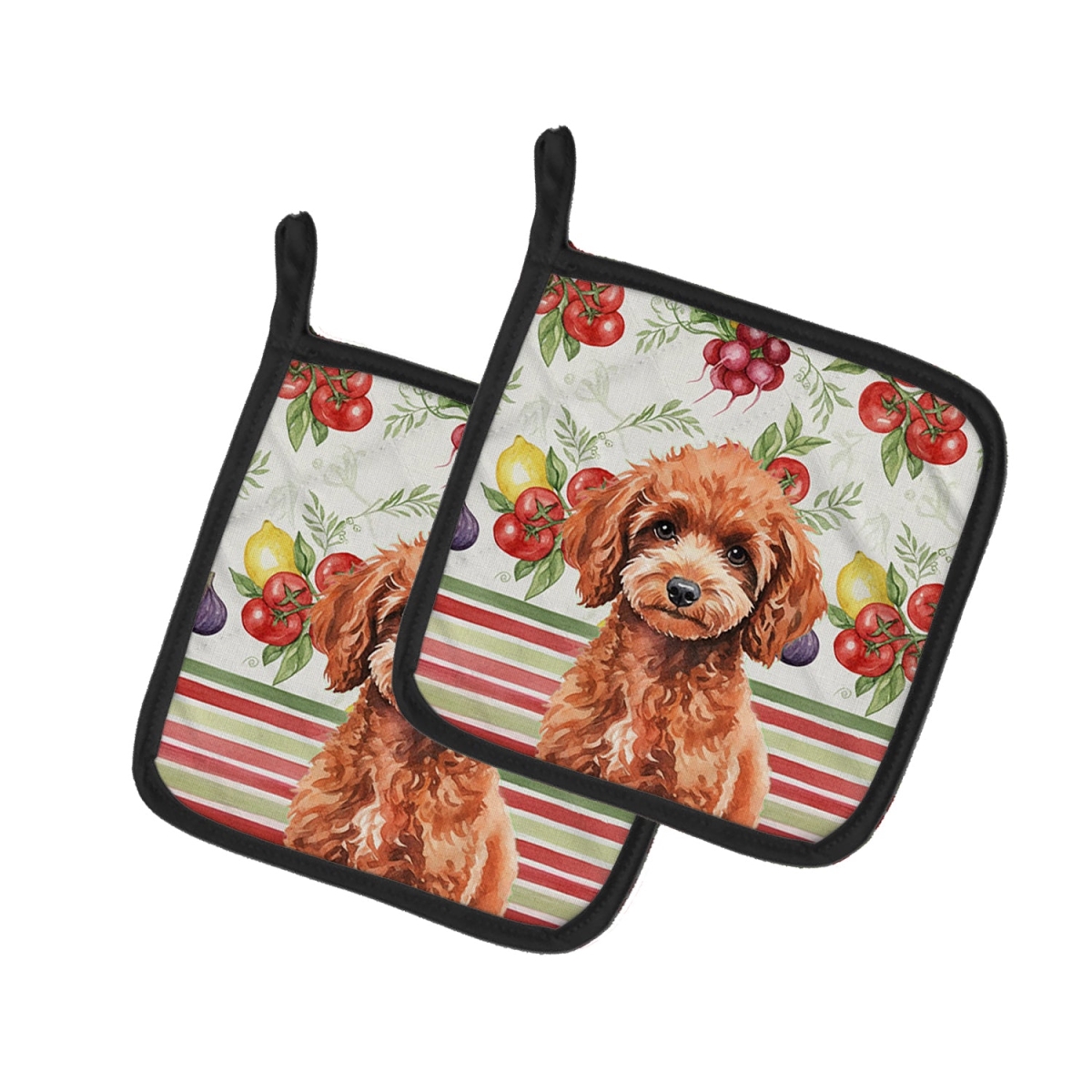 Picture of Carolines Treasures WDK8366PTHD Unisex Adult Miniature Red Poodle Vegetables Pot Holders - 7.5 x 7.5 in. - Set of 2