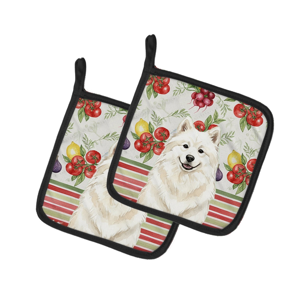 Picture of Carolines Treasures WDK8398PTHD Unisex Adult Cream Samoyed Vegetables Pot Holders - 7.5 x 7.5 in. - Set of 2