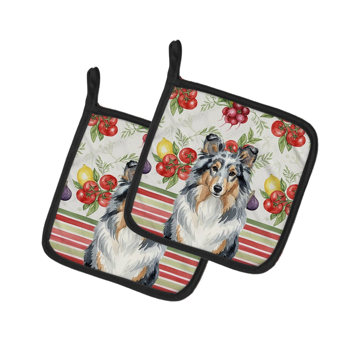Picture of Carolines Treasures WDK8411PTHD Unisex Adult Blue Merle Sheltie Vegetables Pot Holders - 7.5 x 7.5 in. - Set of 2
