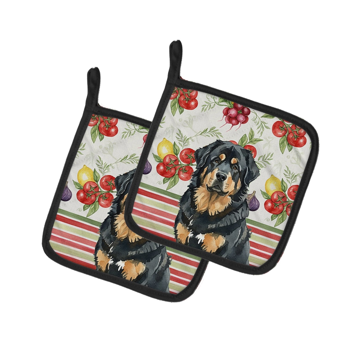 Picture of Carolines Treasures WDK8434PTHD Unisex Adult Black & Tan Tibetan Mastiff Vegetables Pot Holders - 7.5 x 7.5 in. - Set of 2