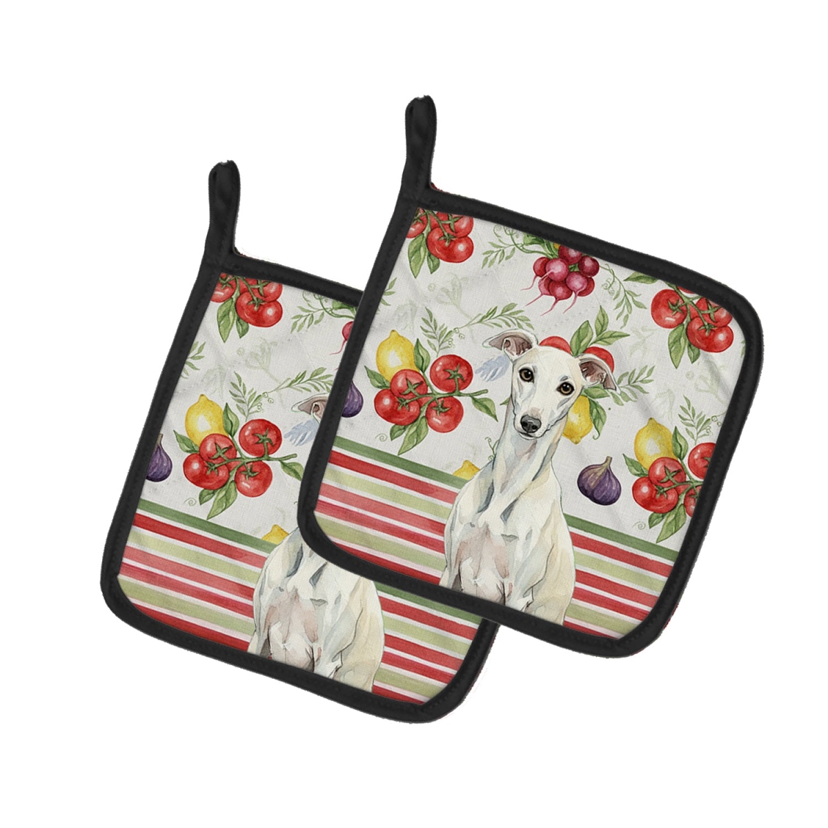 Picture of Carolines Treasures WDK8456PTHD Unisex Adult White Whippet Vegetables Pot Holders - 7.5 x 7.5 in. - Set of 2