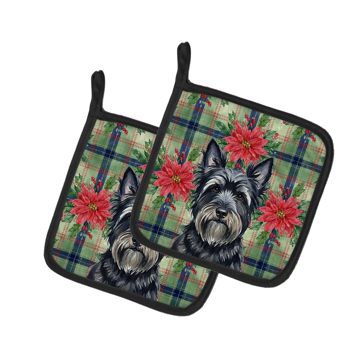 Picture of Carolines Treasures WDK8823PTHD Unisex Adult Black Skye Terrier Christmas Poinsettias Pot Holders - 7.5 x 7.5 in. - Set of 2