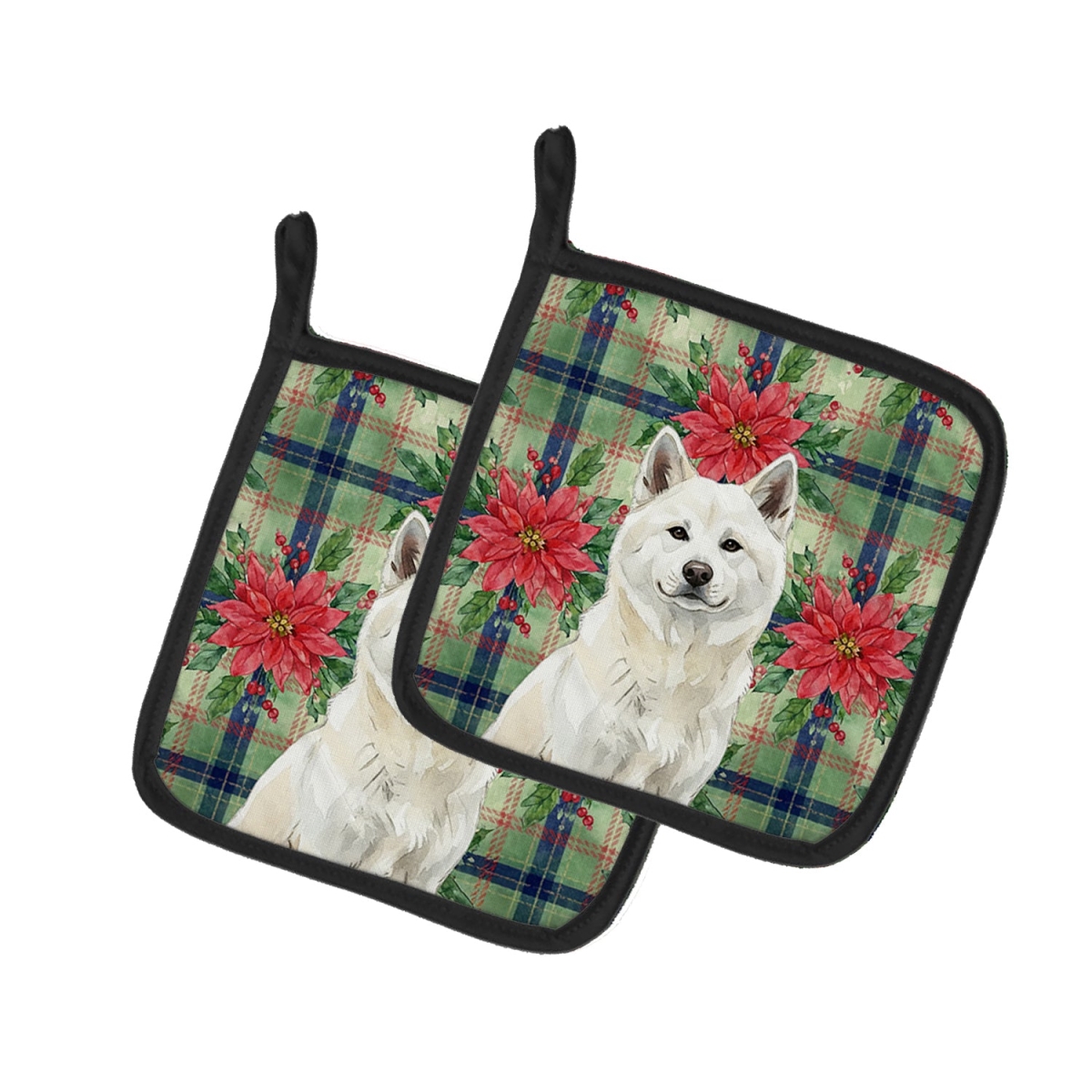 Picture of Carolines Treasures WDK8472PTHD Unisex Adult White Akita Christmas Poinsettias Pot Holders - 7.5 x 7.5 in. - Set of 2