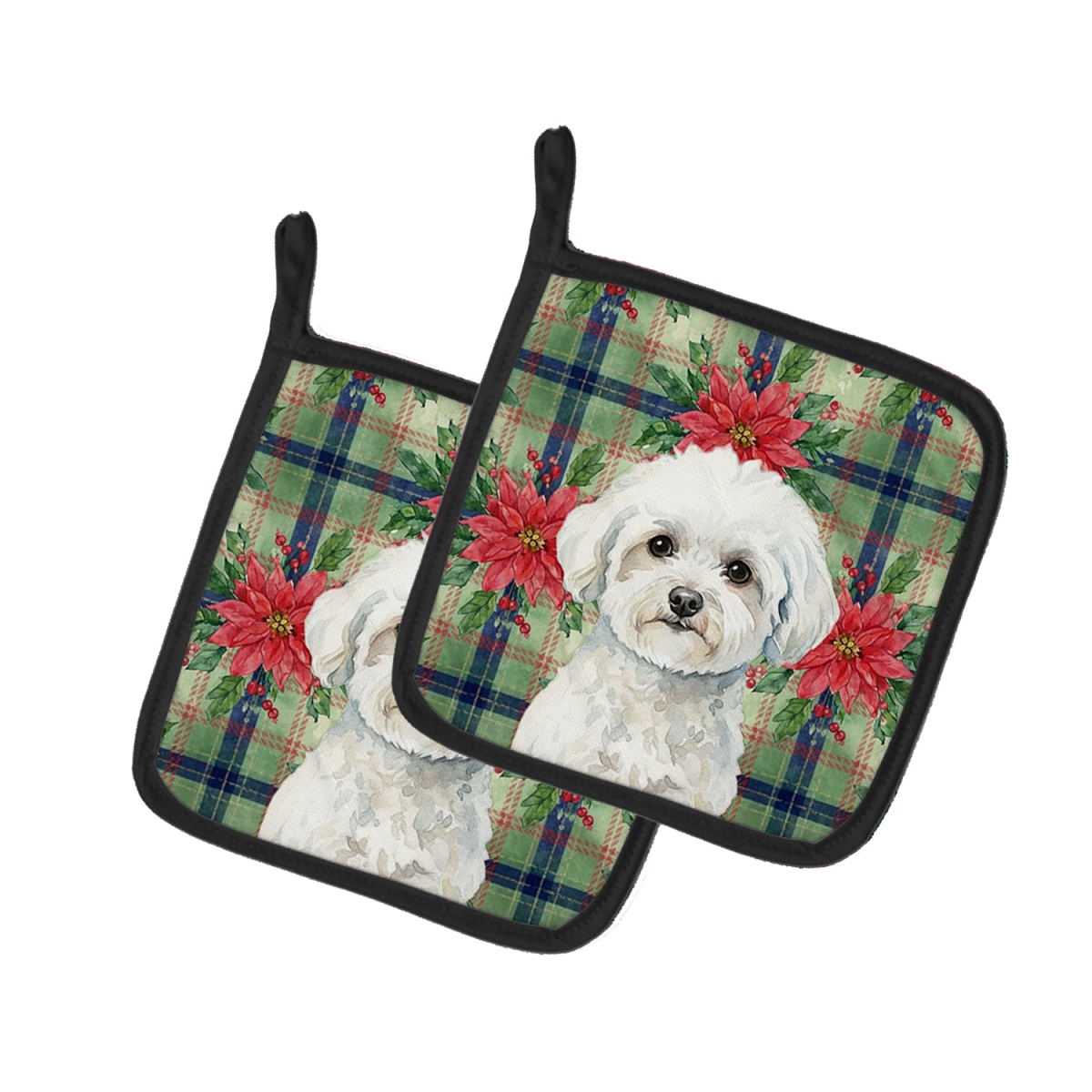 Picture of Carolines Treasures WDK8514PTHD Unisex Adult Bichon Frise Christmas Poinsettias Pot Holders - 7.5 x 7.5 in. - Set of 2