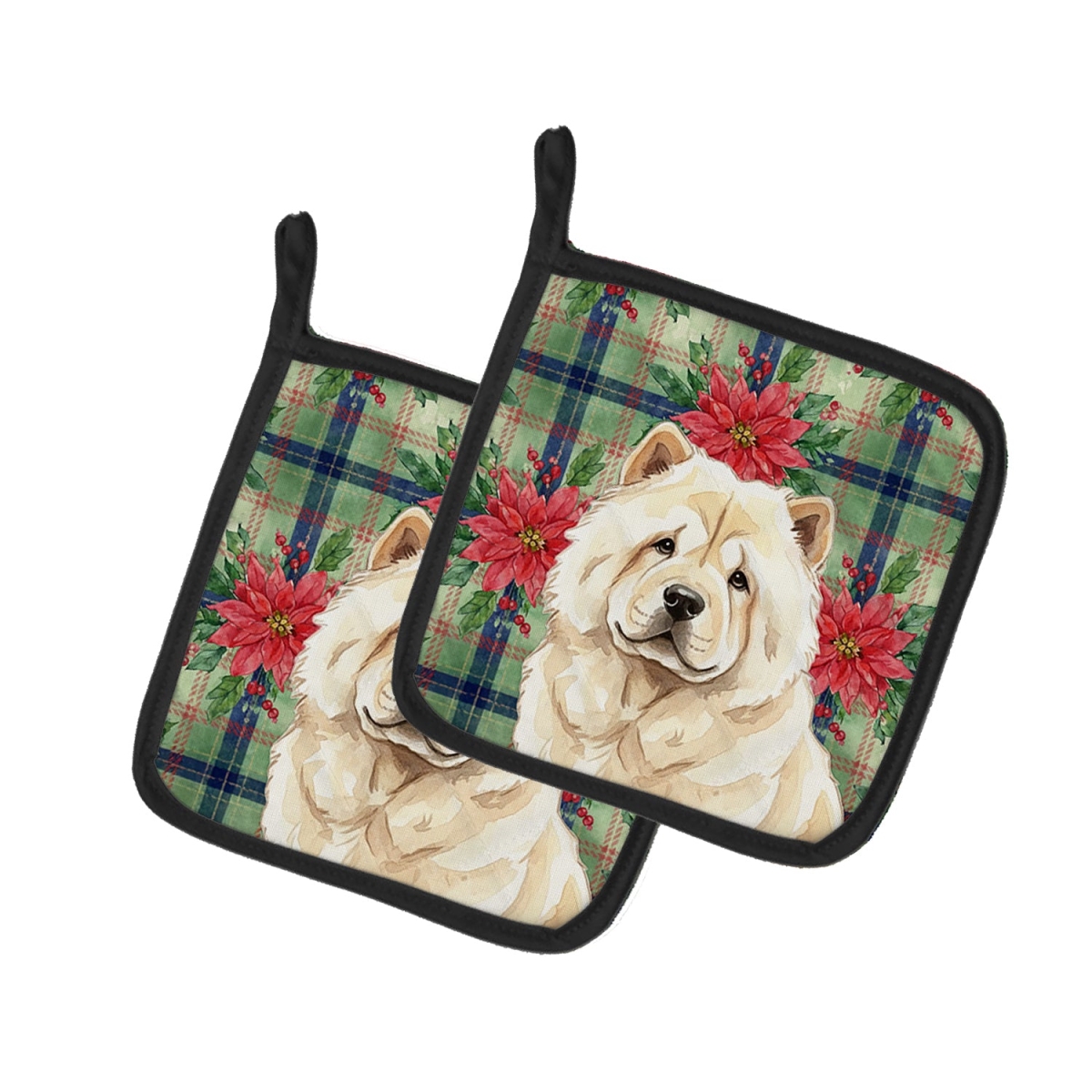 Picture of Carolines Treasures WDK8579PTHD Unisex Adult Cream Chow Chow Christmas Poinsettias Pot Holders - 7.5 x 7.5 in. - Set of 2