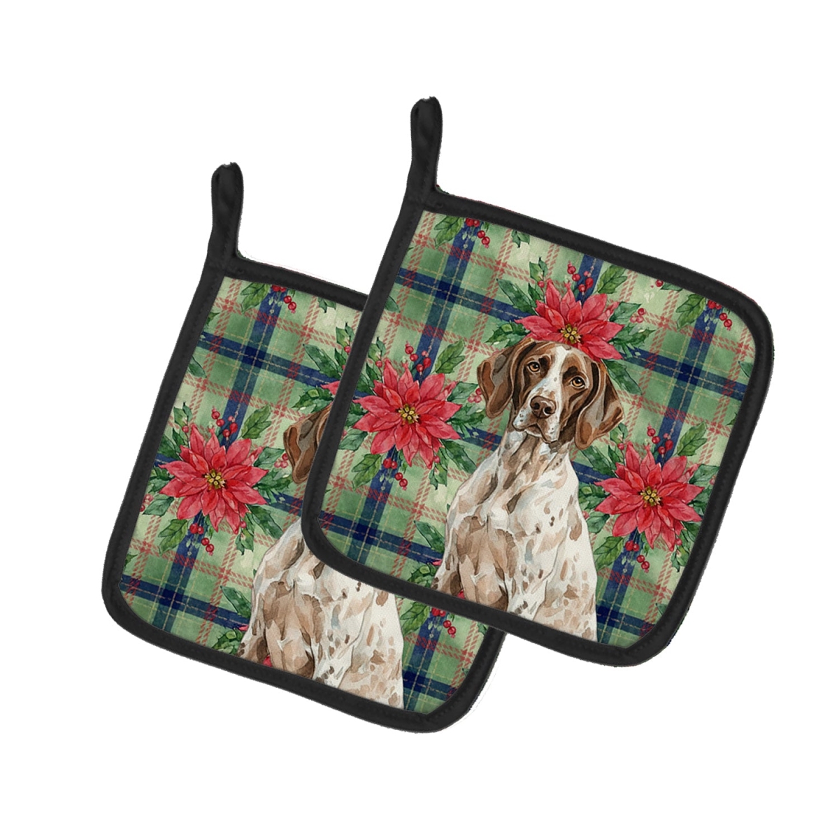 Picture of Carolines Treasures WDK8648PTHD Unisex Adult German Shorthaired Pointer Christmas Poinsettias Pot Holders - 7.5 x 7.5 in. - Set of 2