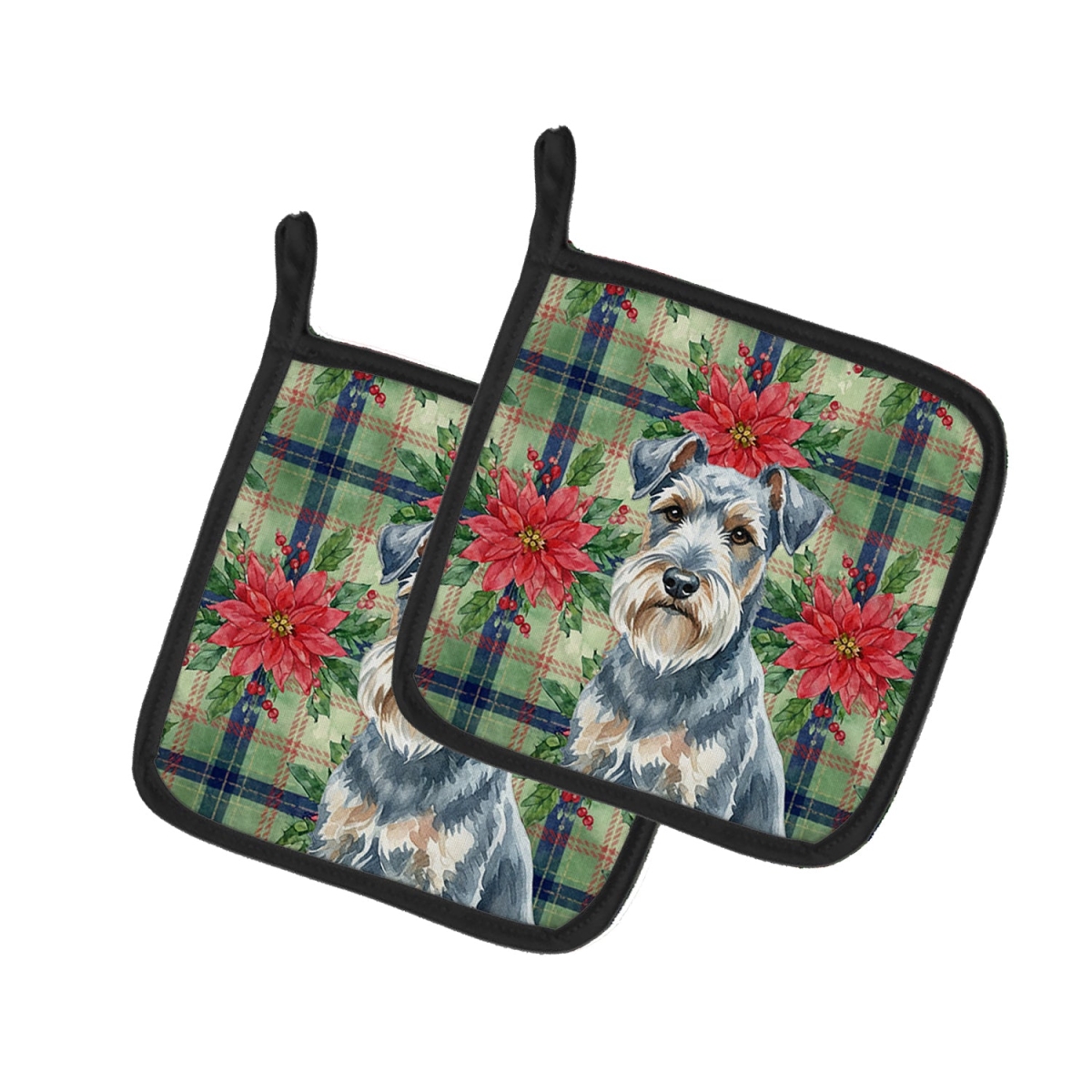 Picture of Carolines Treasures WDK8697PTHD Unisex Adult Blue Lakeland Terrier Christmas Poinsettias Pot Holders - 7.5 x 7.5 in. - Set of 2