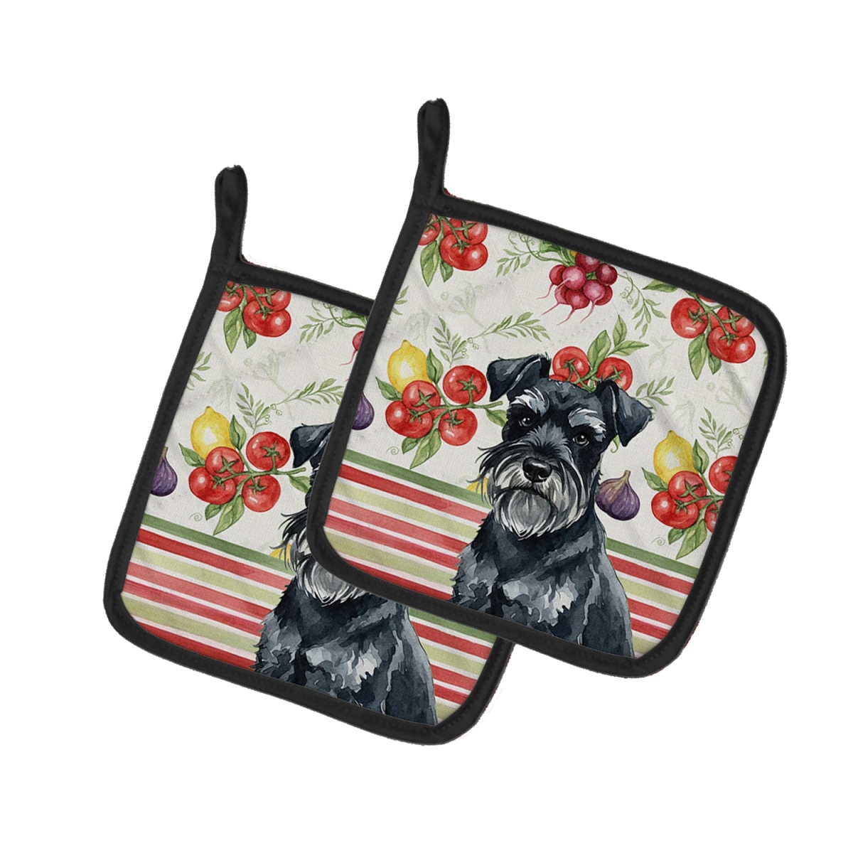 Picture of Carolines Treasures WDK8318PTHD Unisex Adult Black Miniature Schnauzer Vegetables Pot Holders - 7.5 x 7.5 in. - Set of 2