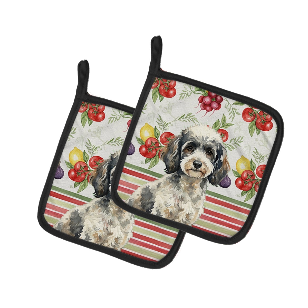 Picture of Carolines Treasures WDK8374PTHD Unisex Adult Toy Parti Poodle Vegetables Pot Holders - 7.5 x 7.5 in. - Set of 2