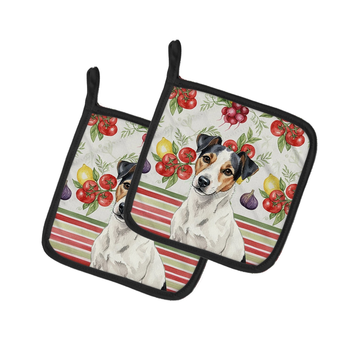 Picture of Carolines Treasures WDK8389PTHD Unisex Adult White with Black Markings Russell Terrier Vegetables Pot Holders - 7.5 x 7.5 in. - Set of 2