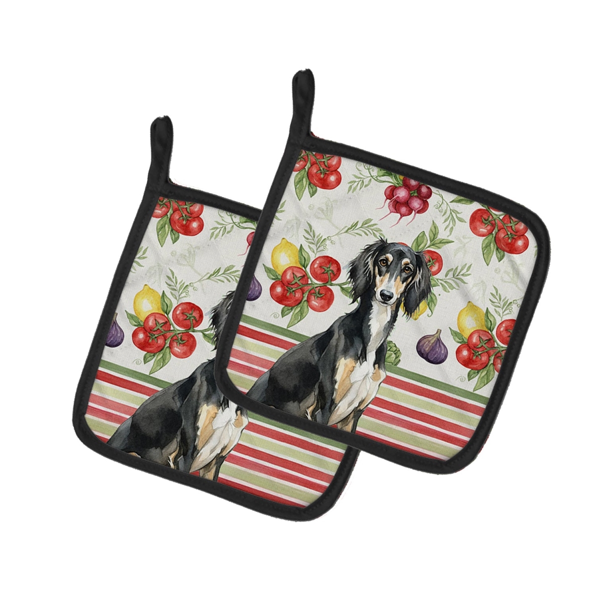 Picture of Carolines Treasures WDK8394PTHD Unisex Adult Black & Tan Saluki Vegetables Pot Holders - 7.5 x 7.5 in. - Set of 2