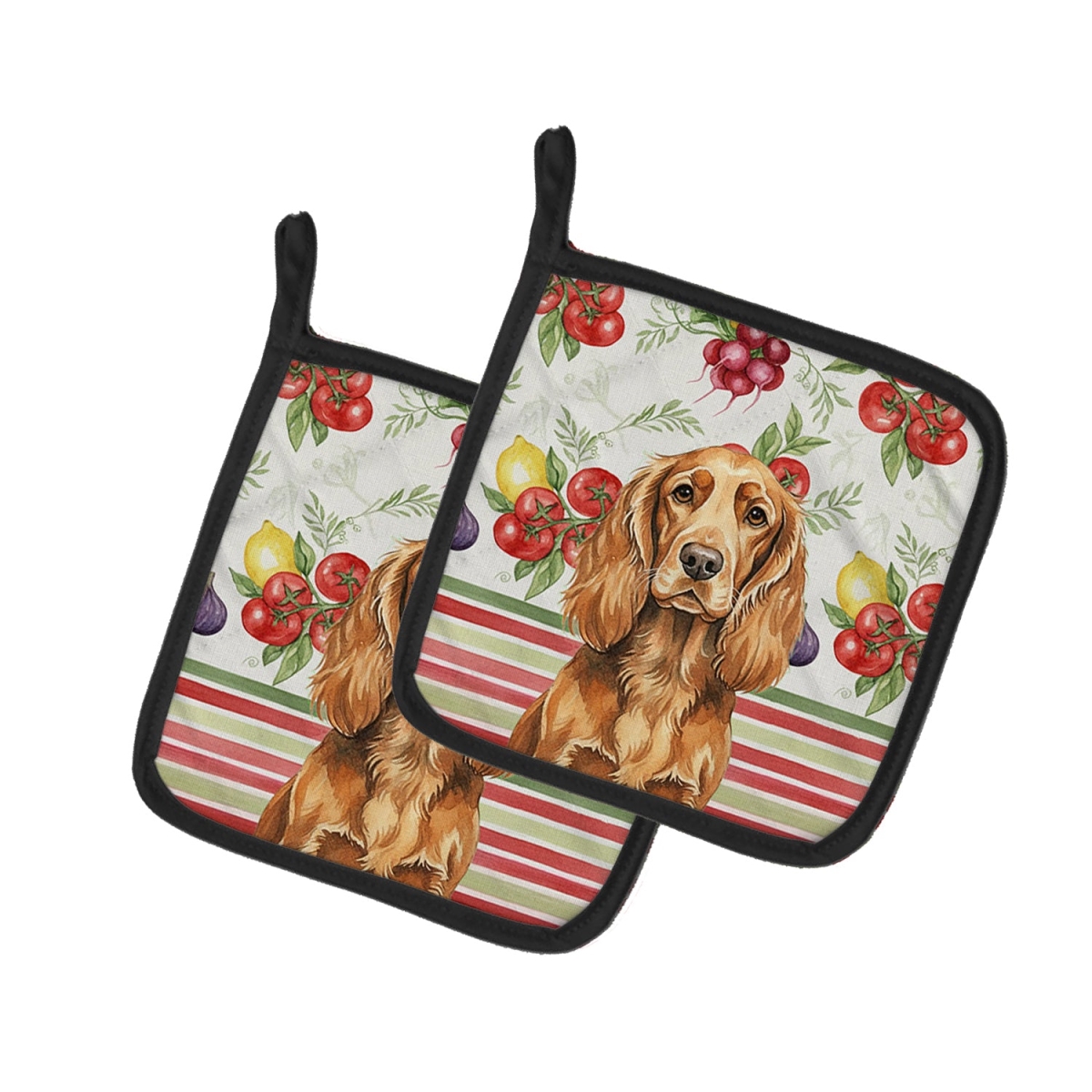 Picture of Carolines Treasures WDK8433PTHD Unisex Adult Sussex Spaniel Vegetables Pot Holders - 7.5 x 7.5 in. - Set of 2