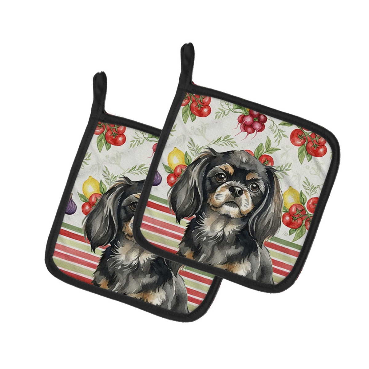 Picture of Carolines Treasures WDK8437PTHD Unisex Adult Black & Tan Tibetan Spaniel Vegetables Pot Holders - 7.5 x 7.5 in. - Set of 2
