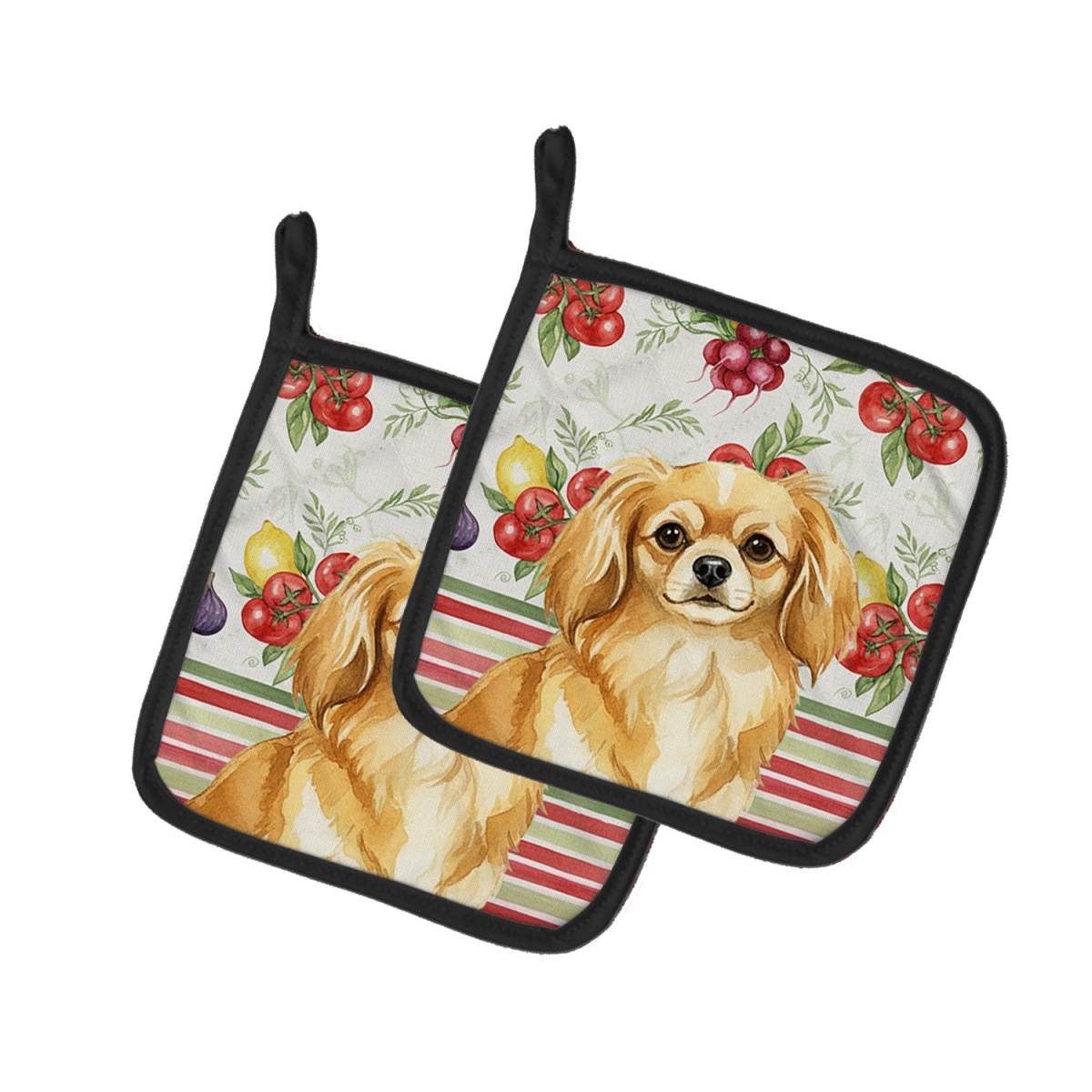 Picture of Carolines Treasures WDK8440PTHD Unisex Adult Gold Tibetan Spaniel Vegetables Pot Holders - 7.5 x 7.5 in. - Set of 2