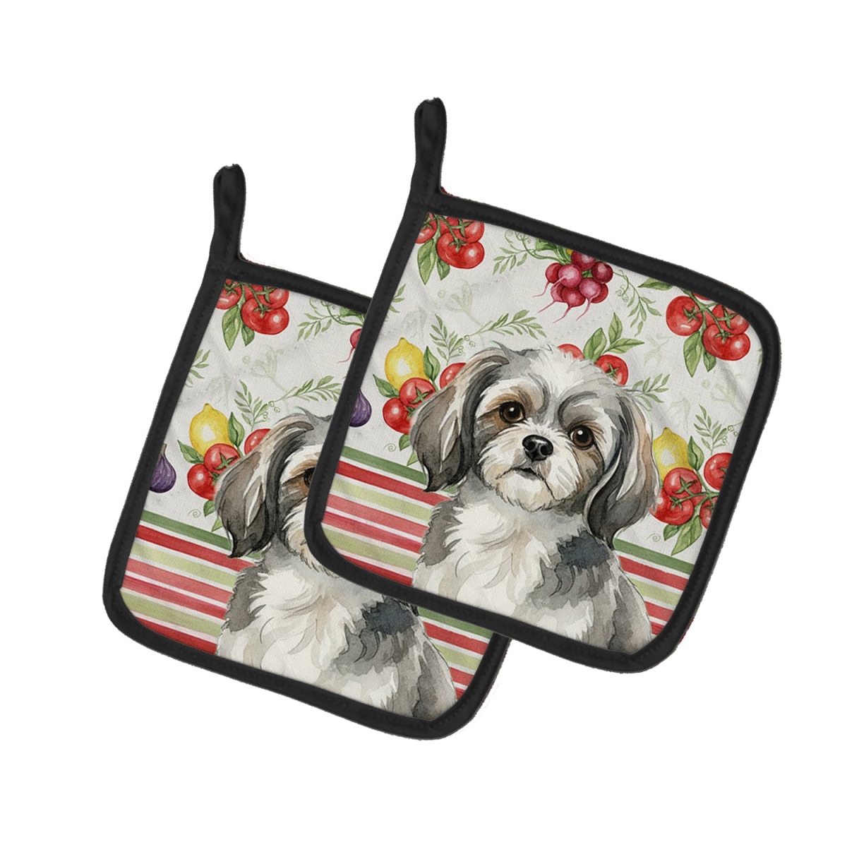 Picture of Carolines Treasures WDK8441PTHD Unisex Adult Grey & White Tibetan Spaniel Vegetables Pot Holders - 7.5 x 7.5 in. - Set of 2