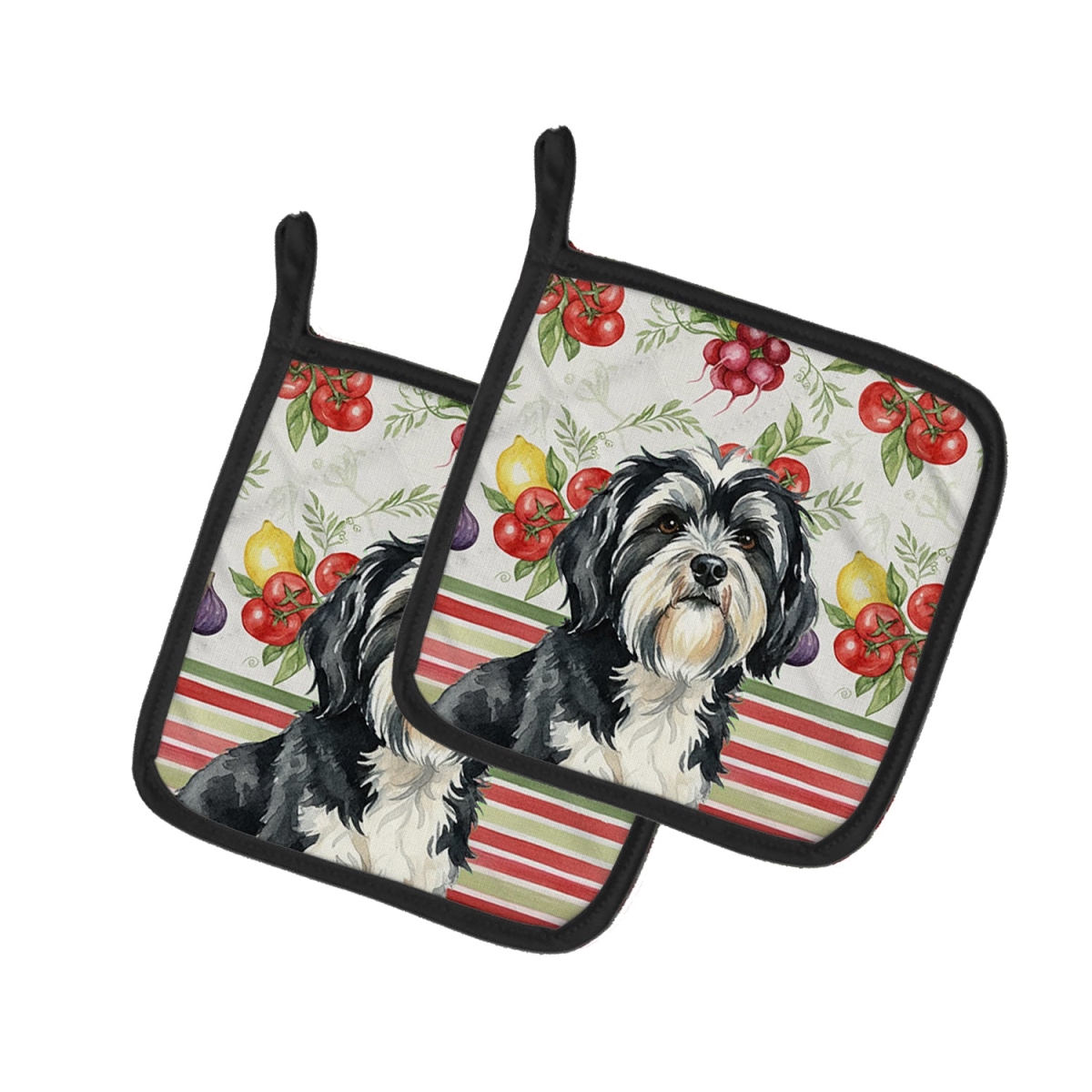 Picture of Carolines Treasures WDK8444PTHD Unisex Adult Black & White Tibetan Terrier Vegetables Pot Holders - 7.5 x 7.5 in. - Set of 2