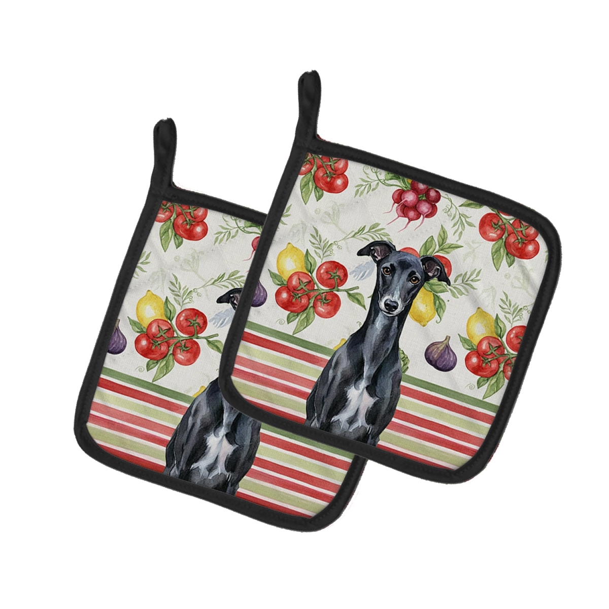 Picture of Carolines Treasures WDK8451PTHD Unisex Adult Black Whippet Vegetables Pot Holders - 7.5 x 7.5 in. - Set of 2