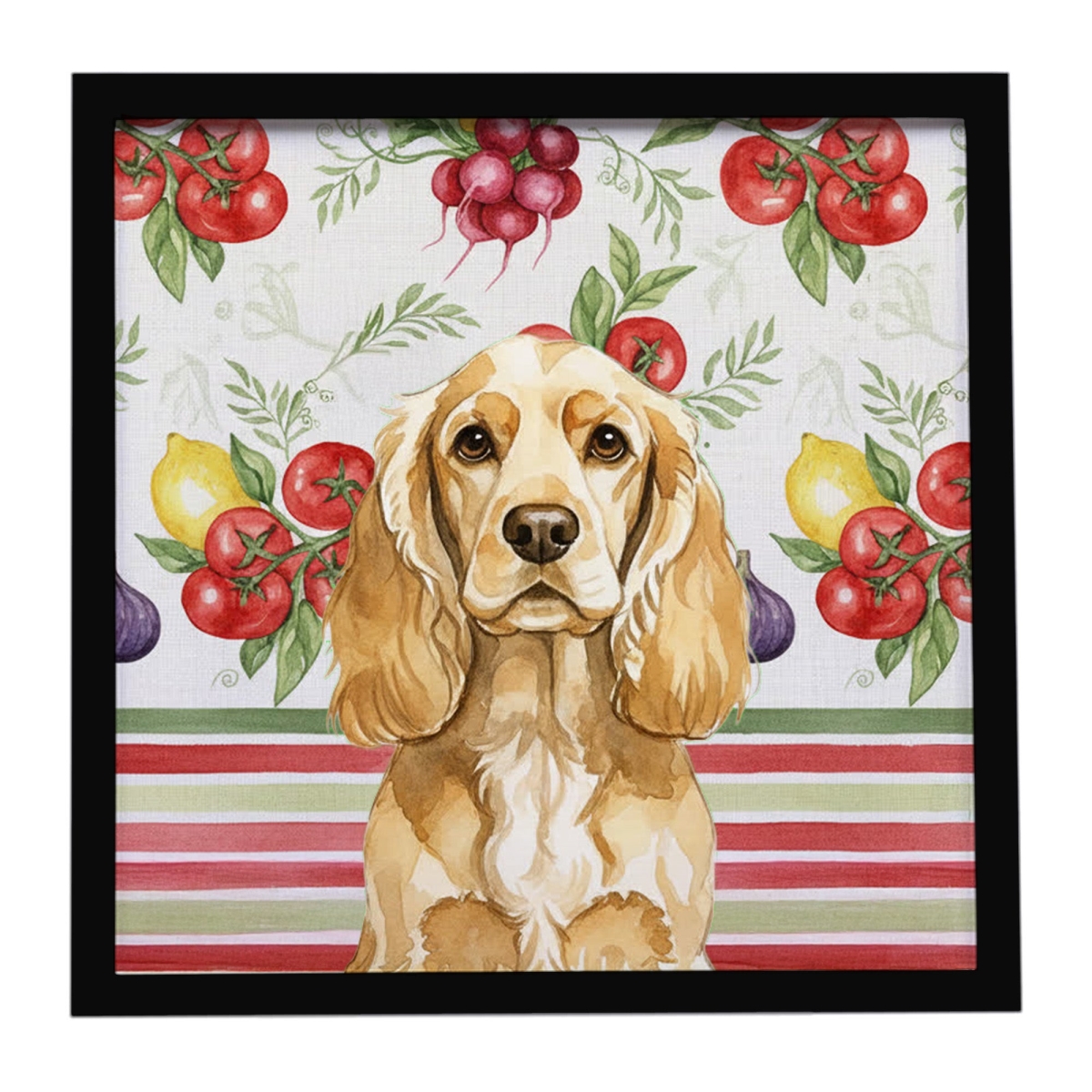 WDK8182MFP88 Unisex Buff Cocker Spaniel Vegetables Framed Metal Print - 8 x 8 in.