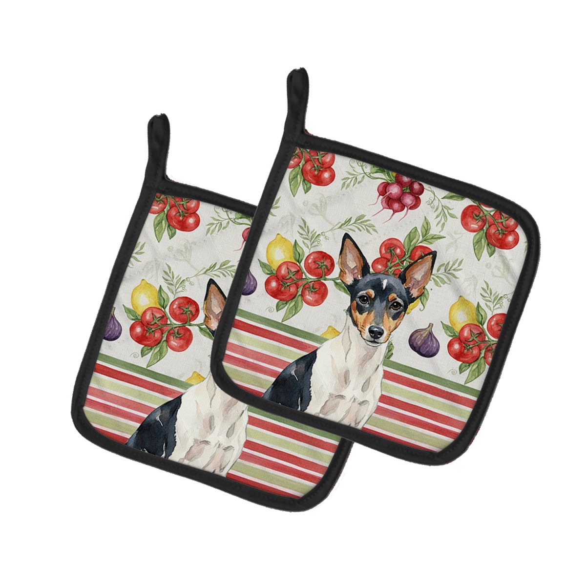 Picture of Carolines Treasures WDK8445PTHD Unisex Adult Toy Fox Terrier Vegetables Pot Holders - 7.5 x 7.5 in. - Set of 2