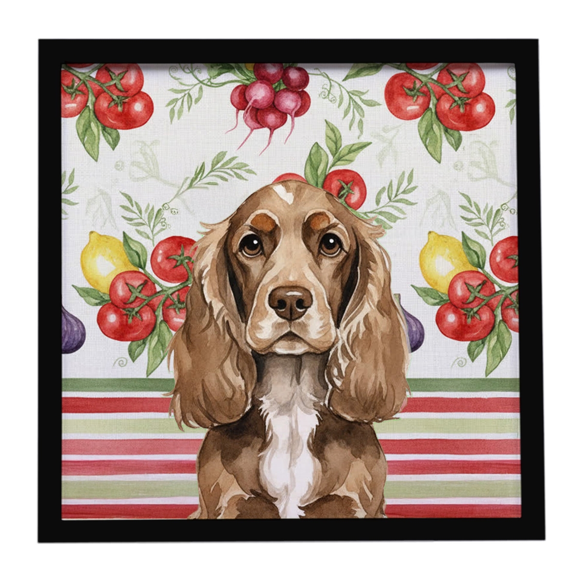 WDK8183MFP88 Unisex Chocolate Cocker Spaniel Vegetables Framed Metal Print - 8 x 8 in.
