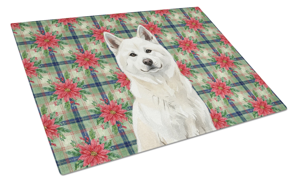 Picture of Carolines Treasures WDK8472LCB Unisex Adult White Akita Christmas Poinsettias Glass Cutting Board - 15 x 12 in.