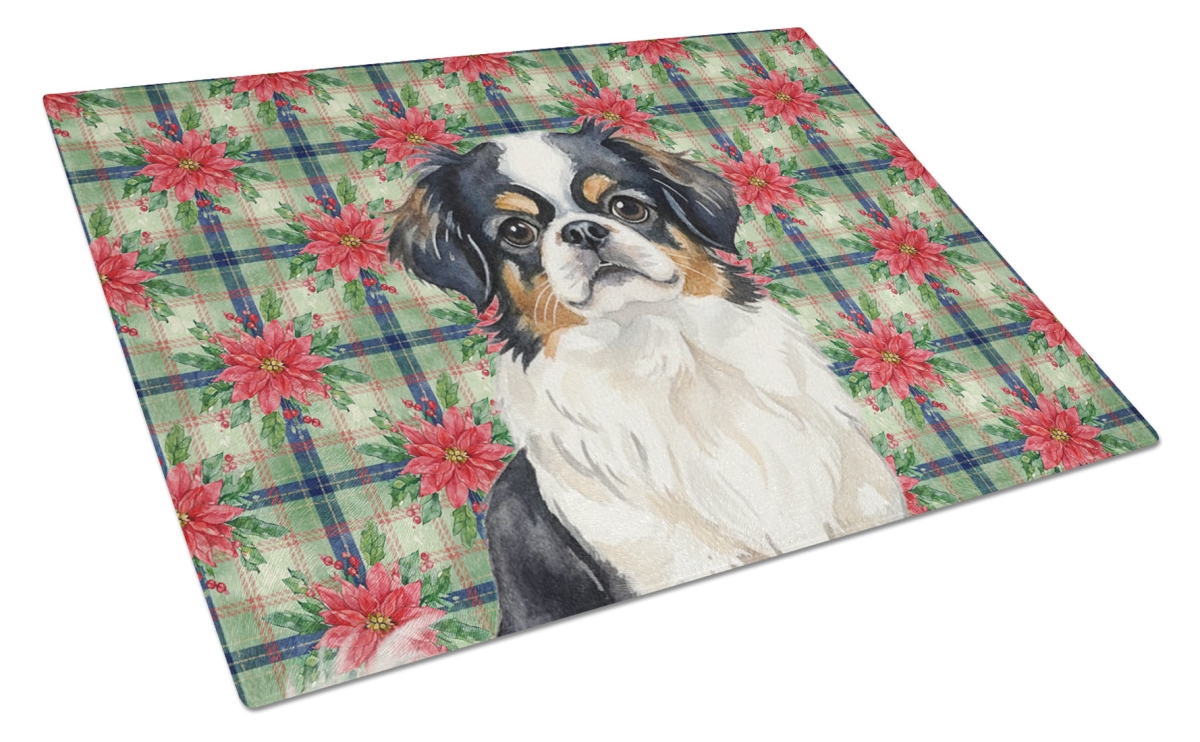 Picture of Carolines Treasures WDK8687LCB Unisex Adult Tricolor Japanese Chin Christmas Poinsettias Glass Cutting Board - 15 x 12 in.