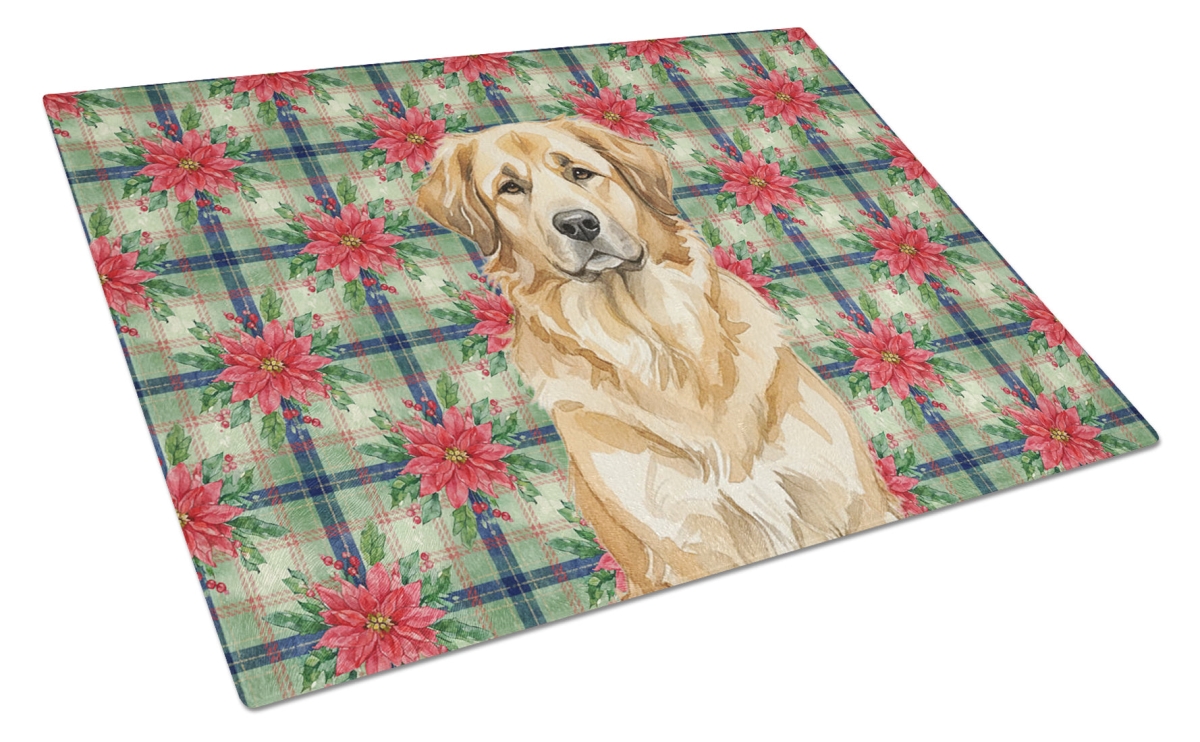 Picture of Carolines Treasures WDK8700LCB Unisex Adult Sandy Leonberger Christmas Poinsettias Glass Cutting Board - 15 x 12 in.