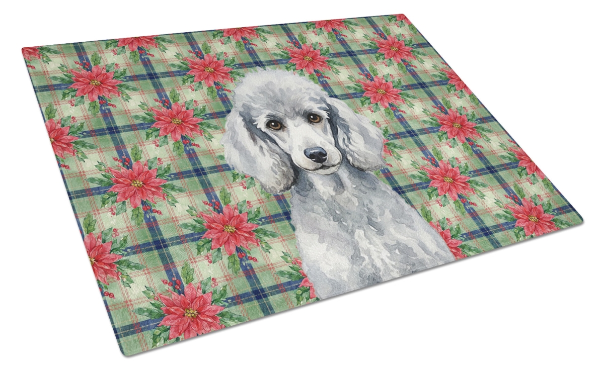 Picture of Carolines Treasures WDK8770LCB Unisex Adult Standard Silver Poodle Christmas Poinsettias Glass Cutting Board - 15 x 12 in.