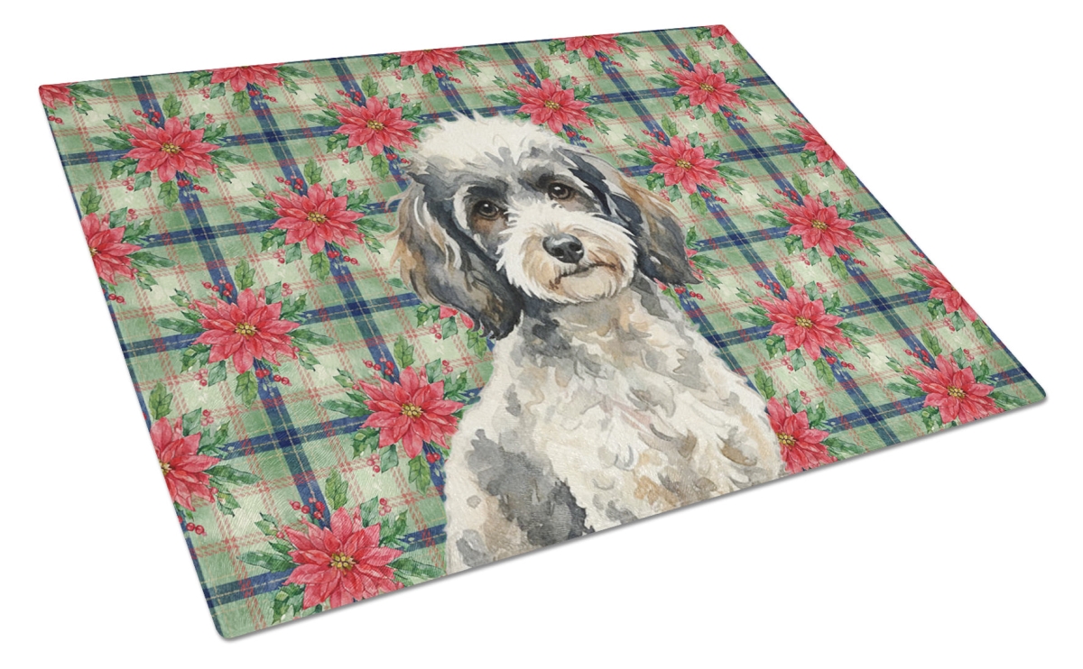 Picture of Carolines Treasures WDK8774LCB Unisex Adult Toy Parti Poodle Christmas Poinsettias Glass Cutting Board - 15 x 12 in.