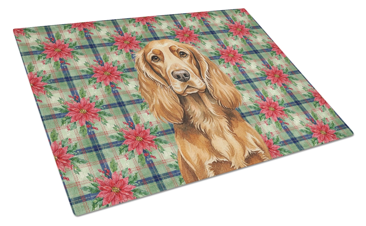 Picture of Carolines Treasures WDK8833LCB Unisex Adult Sussex Spaniel Christmas Poinsettias Glass Cutting Board - 15 x 12 in.