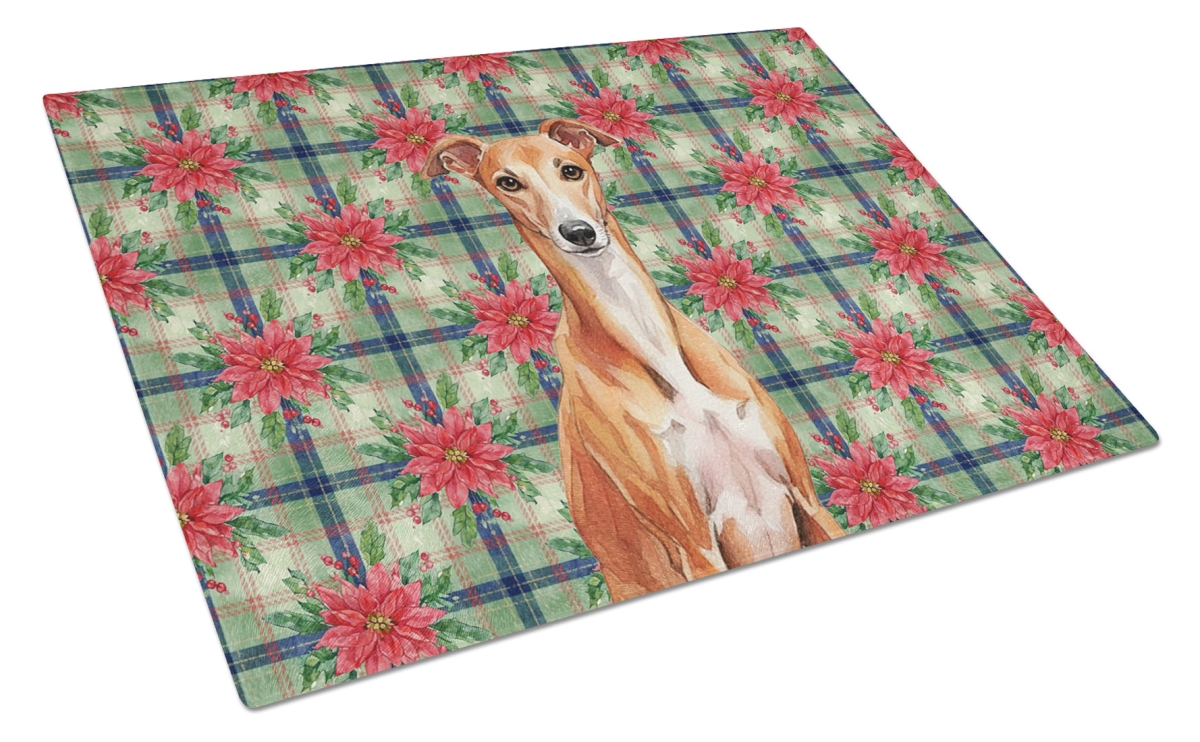 Picture of Carolines Treasures WDK8855LCB Unisex Adult Red Whippet Christmas Poinsettias Glass Cutting Board - 15 x 12 in.