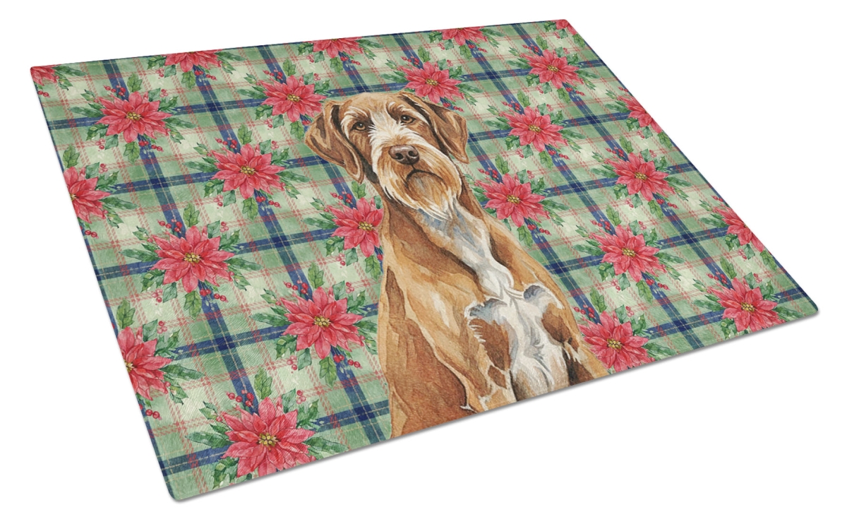 Picture of Carolines Treasures WDK8858LCB Unisex Adult Wirehaired Pointing Griffon Christmas Poinsettias Glass Cutting Board - 15 x 12 in.