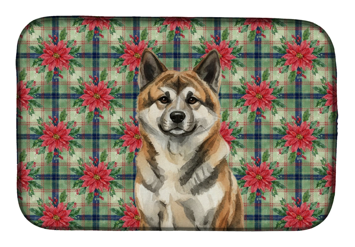 Picture of Carolines Treasures WDK8469DDM Unisex Adult Brindle Akita Christmas Poinsettias Dish Drying Mat - 21 x 14 in.
