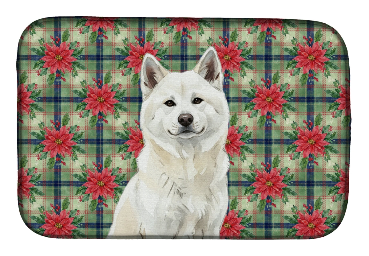Picture of Carolines Treasures WDK8472DDM Unisex Adult White Akita Christmas Poinsettias Dish Drying Mat - 21 x 14 in.
