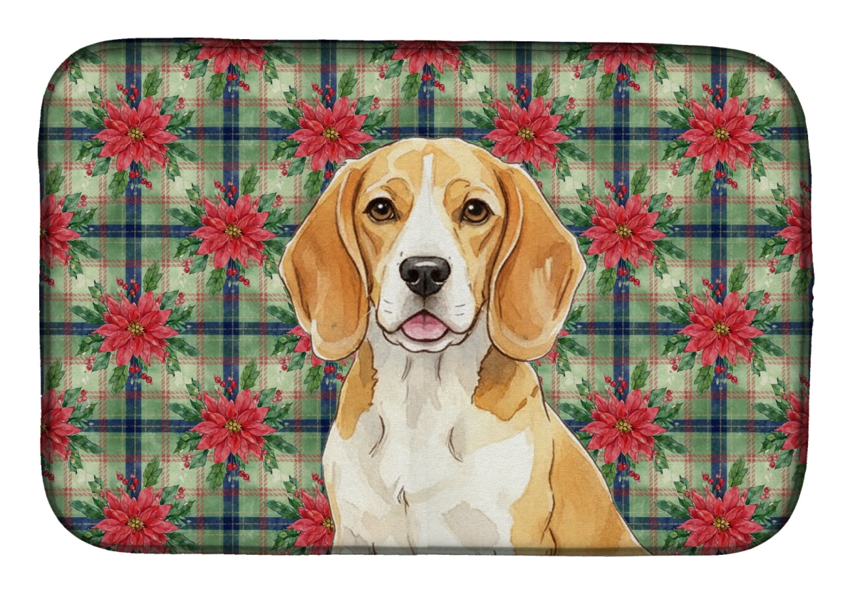 Picture of Carolines Treasures WDK8500DDM Unisex Adult Lemon & White Beagle Christmas Poinsettias Dish Drying Mat - 21 x 14 in.