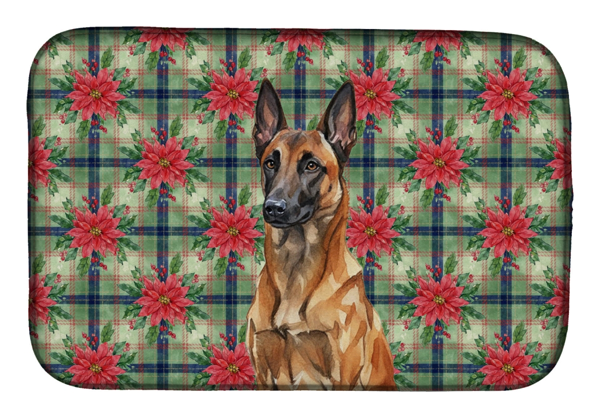 Picture of Carolines Treasures WDK8509DDM Unisex Adult Mahogany Belgian Malinois Christmas Poinsettias Dish Drying Mat - 21 x 14 in.
